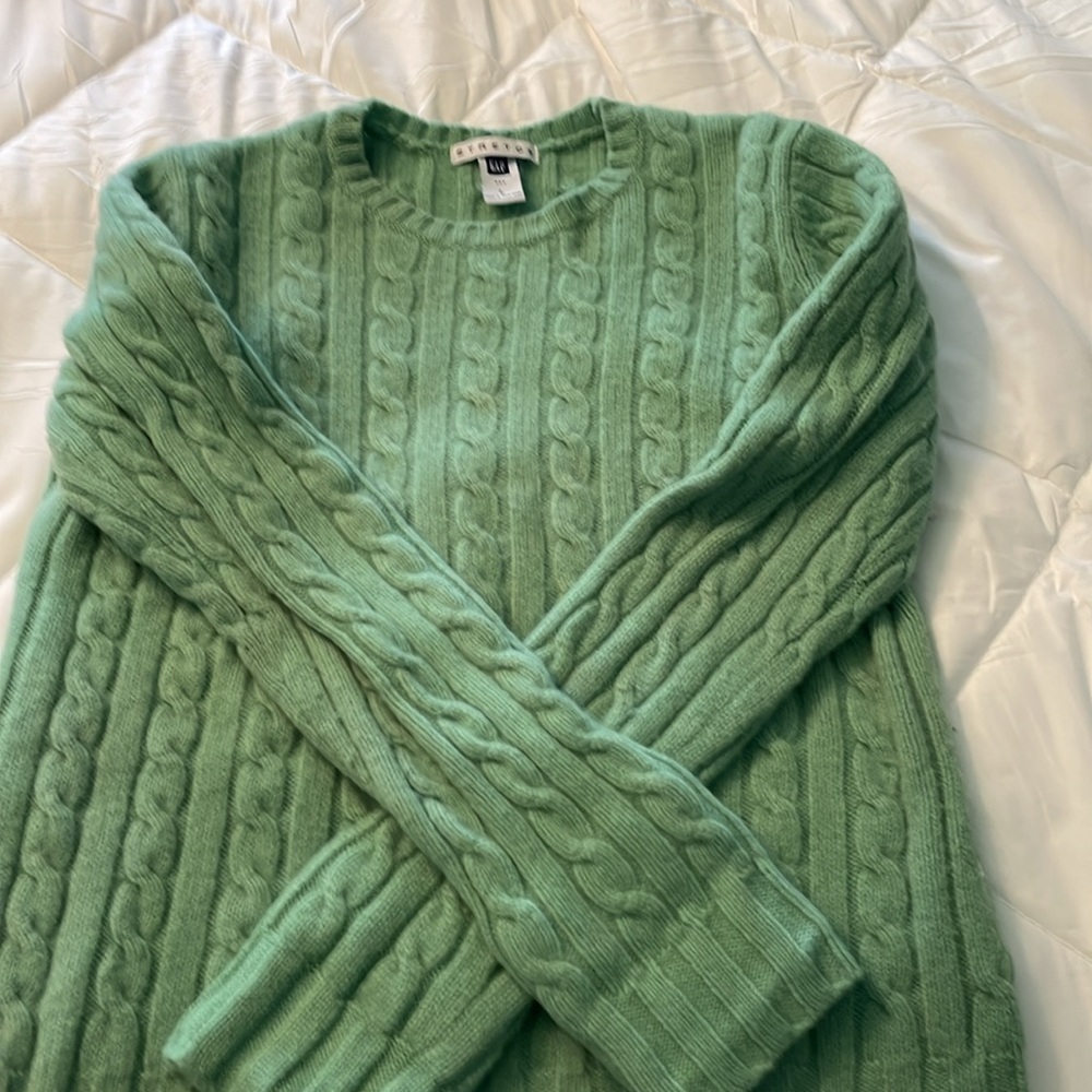 GAP ladies crew neck cable knit sweater, 98% lamb’s wool, light green, size L - Picture 2 of 5